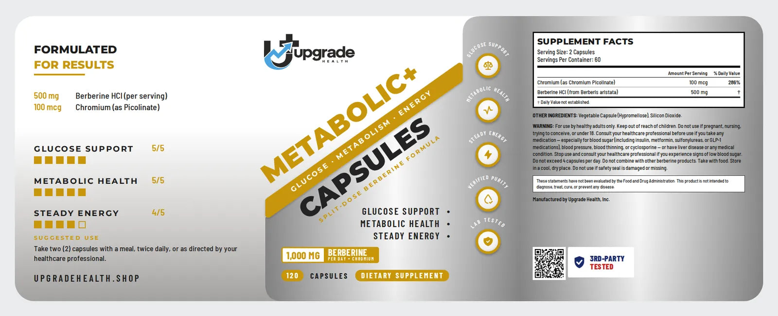 The full METABOLIC+ label, flat