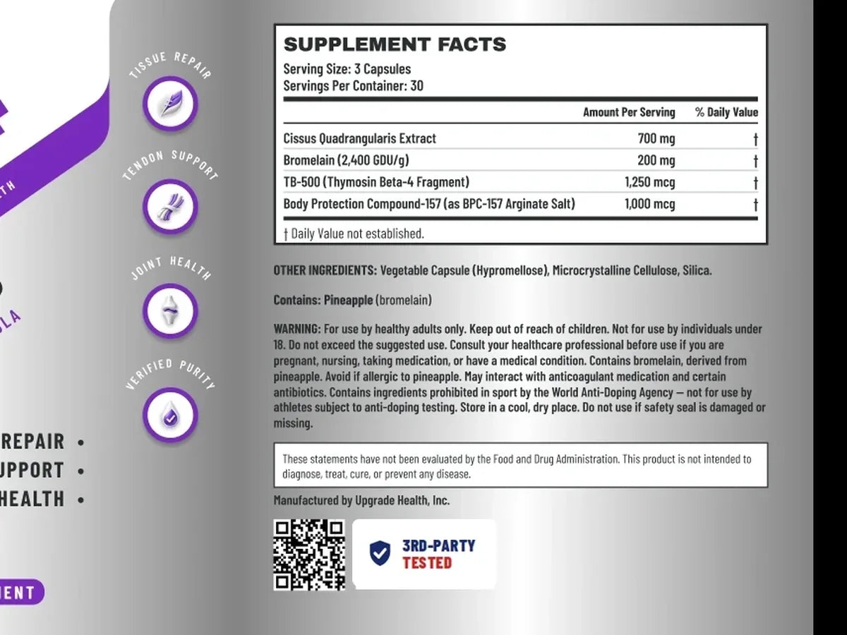 RECOVERY+ Supplement Facts panel