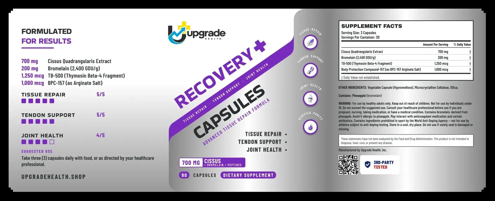 The full RECOVERY+ label, flat